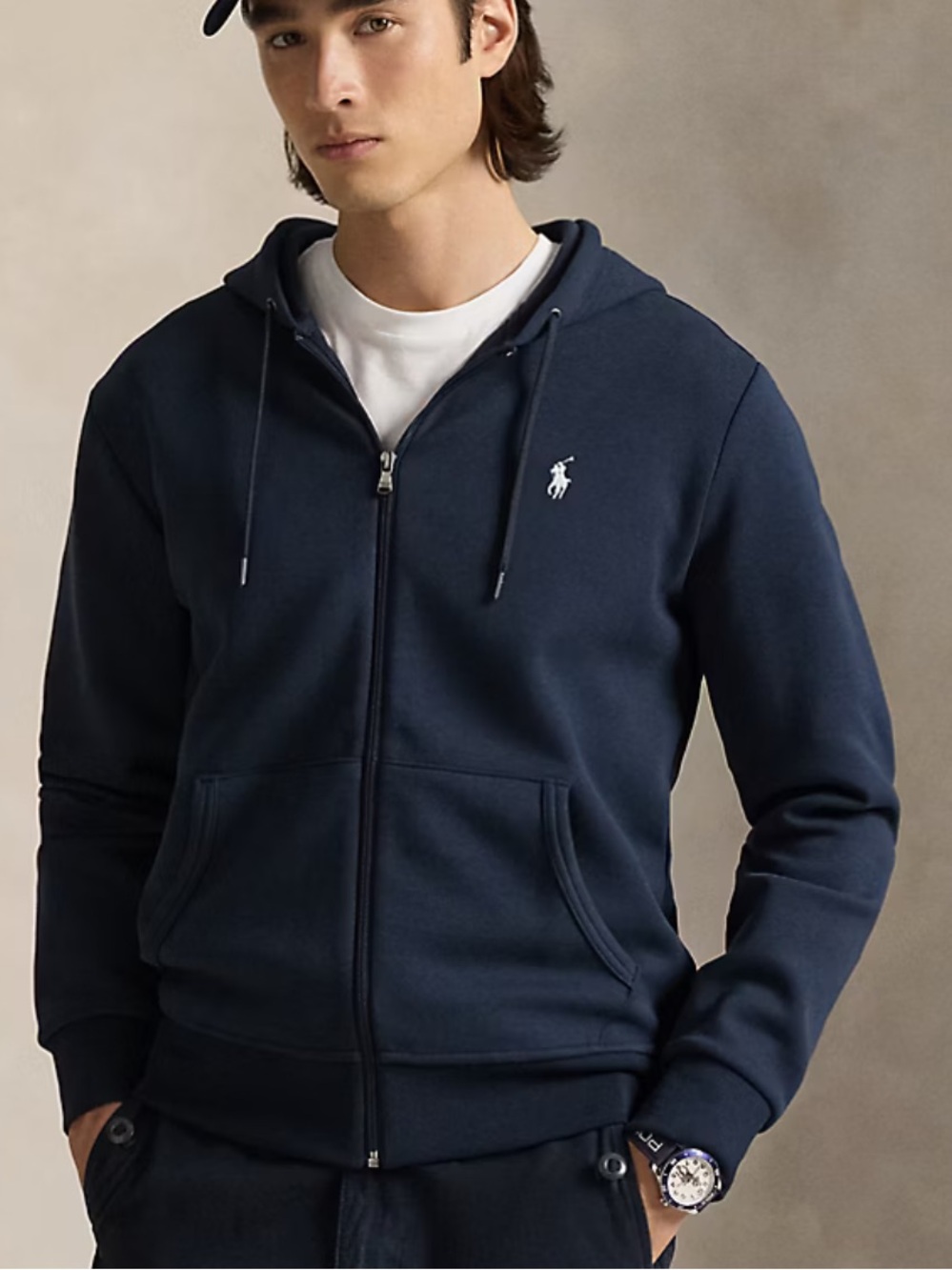 Polo Ralph Lauren Men’s Double Knit Full Zip Hoodie Jacket Size Large Navy Blue